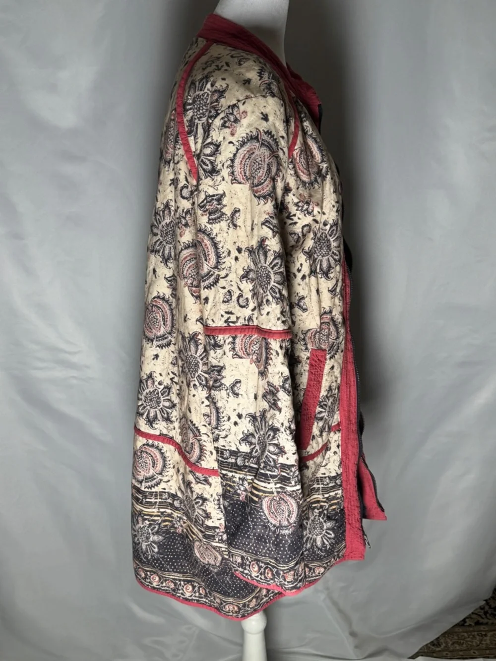 Free People Cream and Paisley Floral Quilted Reversible Denim Jacket - Picture 2 of 9
